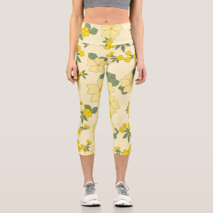Leggings Capri Fleurs Jaunes, Motif Floral, Motif De Fleurs