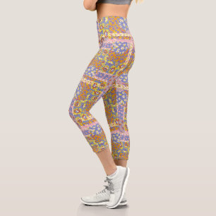 Leggings Capri Fleurs marguerites modernes en Patchwork sur Périw