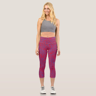 Leggings Capri Fleurs minuscules Motif.Bleu 02.b Rouge BG