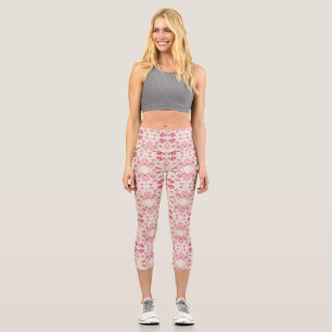 Leggings Capri Fleurs modernes roses mignonnes motif Haut basket