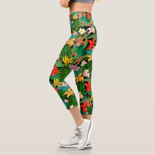 Leggings Capri Fleurs multicolores et feuilles de palmier sur Cap