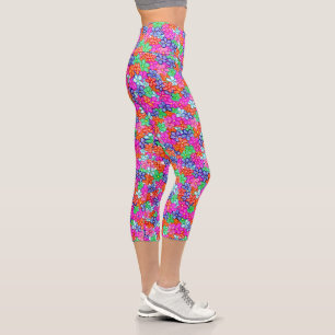 Leggings Capri Fleurs multicolores Motif d'illustrations florales