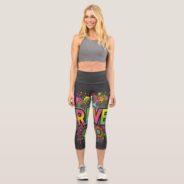 Leggings Capri Fleurs néon RAVE (Recto)