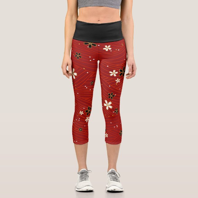 Leggings Capri Fleurs noires et blanches (Recto)