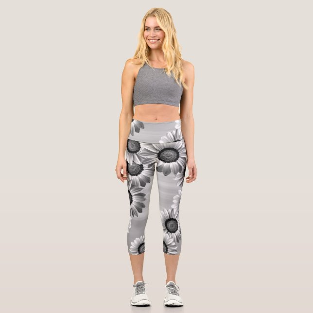 Leggings Capri Fleurs noires et blanches (Recto)