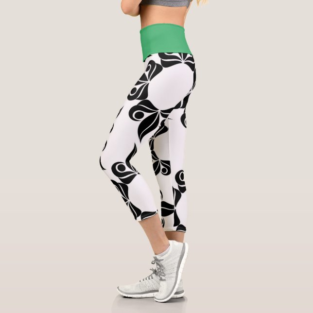 Leggings Capri Fleurs Noires Et Vert (Gauche)