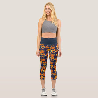 Leggings Capri fleurs orange foncé motif