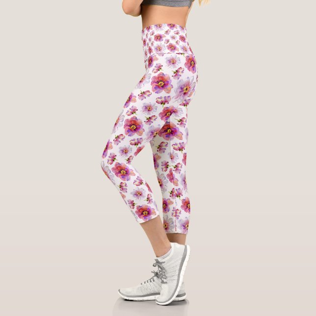 Leggings Capri Fleurs roses (Gauche)