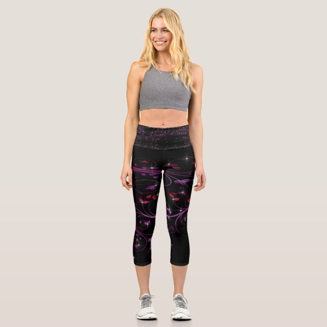 Leggings Capri Fleurs roses chaudes (Recto)