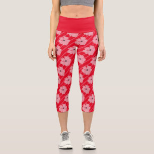 Leggings Capri Fleurs roses et capri taille haute à rayures