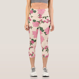 Leggings Capri Fleurs Roses, Motif Floral, Motif De Fleurs