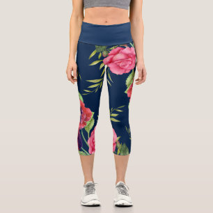 Leggings Capri Fleurs roses rouges modernes chic sur pattes de ma