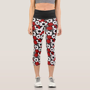 Leggings Capri Fleurs rouges, noires et blanches