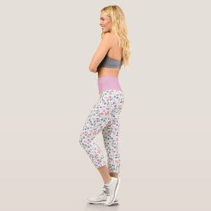 Leggings Capri Fleurs sauvages printanières modernes colorées ros