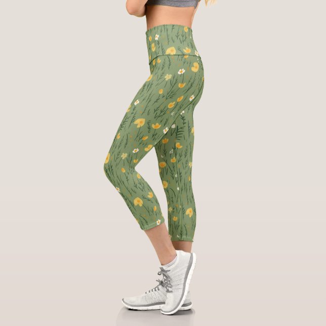 Leggings Capri Fleurs sauvages sur le vert (Gauche)