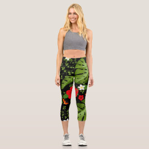 Leggings Capri Fleurs tropicales Arrière - plan 4