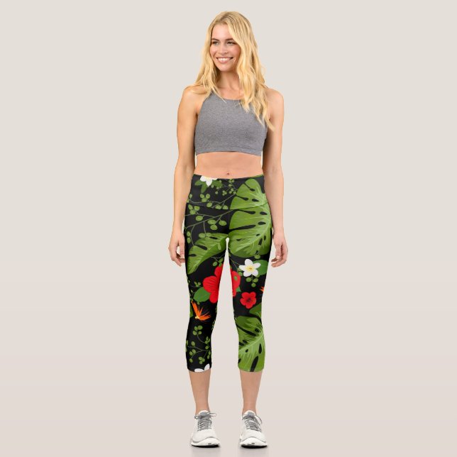 Leggings Capri Fleurs tropicales Arrière - plan 4 (Recto)