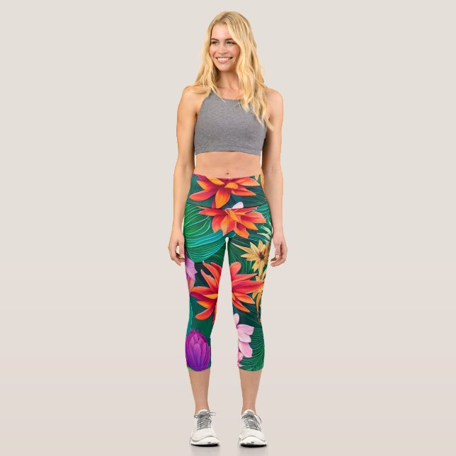 Leggings Capri Fleurs tropicales colorées Motif (Recto)