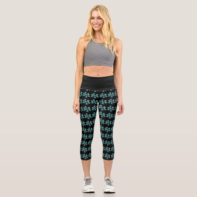 Leggings Capri Flocon de neige aquarelle bleu  noir hiver   (Recto)