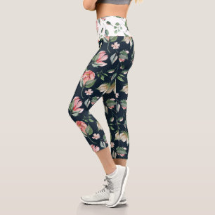 Leggings Capri floraison printanière de minuit