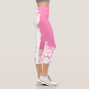 Leggings Capri Floral Blanc Sur Rose
