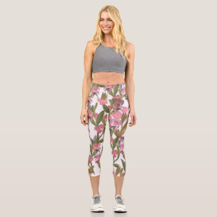 Leggings Capri Floral printanier en rose, vert olive