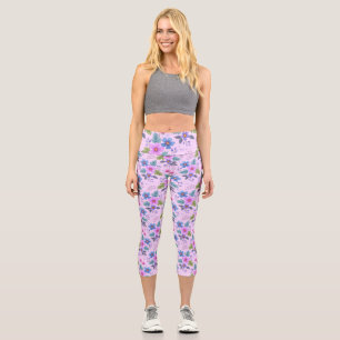 Leggings Capri Floral Rose Violet Fleurs Motif-36841