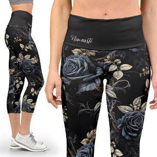 Leggings Capri Floral Vintage gothique noir Rose Yoga