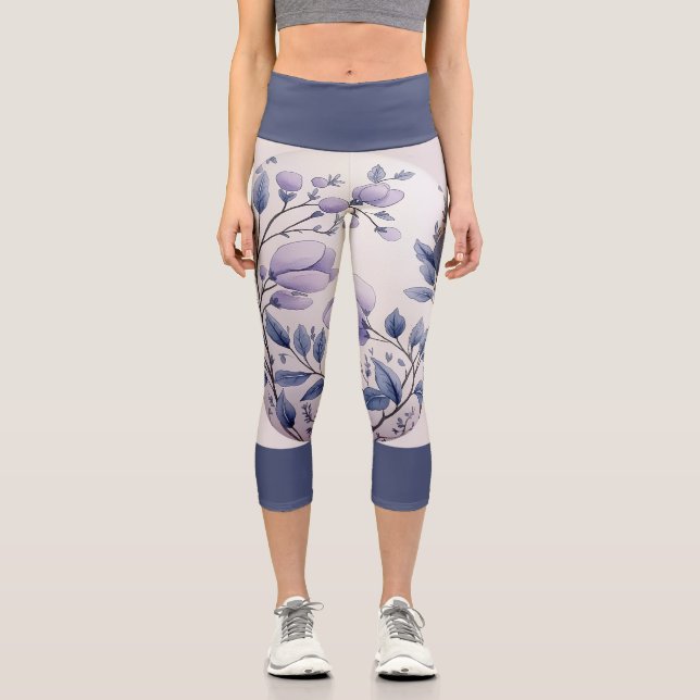 Leggings Capri Floral Violet Avec Bande Violet Foncé (Recto)