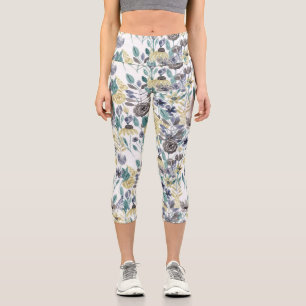 Leggings Capri Floral Watercolor