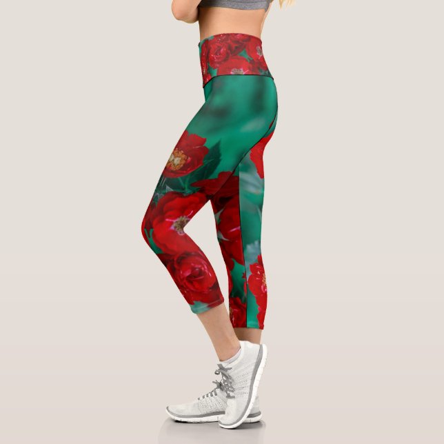 Leggings Capri Flore des fleurs de roses rouges (Gauche)