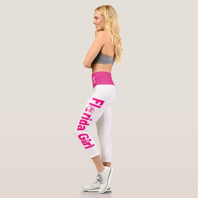 Leggings Capri Florida Girl Blanc & Rose Haut taille Capris (Gauche)