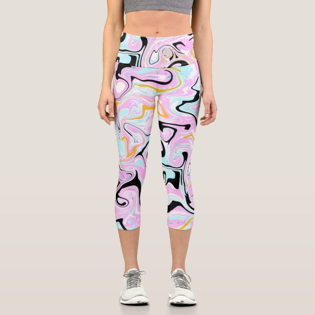 Leggings Capri Fluid Art Cotton Bonbon rose, Turquoise, noir et o (Recto)