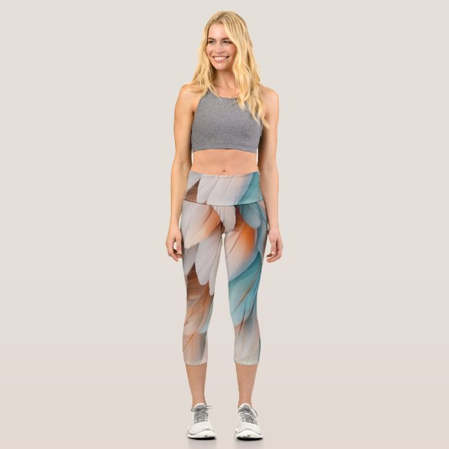 Leggings Capri Flux de plume abstrait – Élégance douce (Recto)