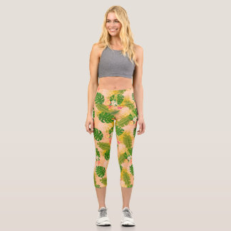 Leggings Capri Foliage tropical Été Orange