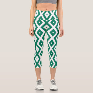 Leggings Capri Forest green and white diamond pattern