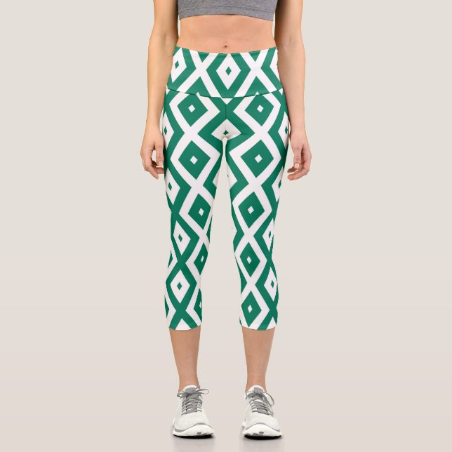 Leggings Capri Forest green and white diamond pattern (Recto)