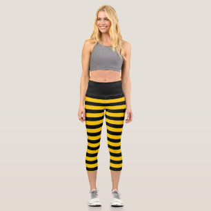 Leggings Capri Forme d'abeille à rayures noire et jaune -