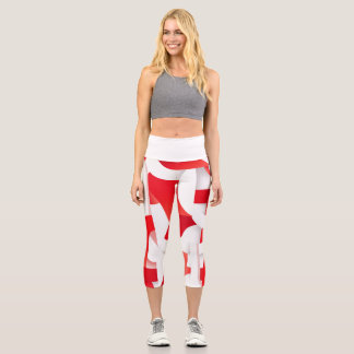 Leggings Capri 🔴 Formes Géométriques en Rouge et Blanc ⚪