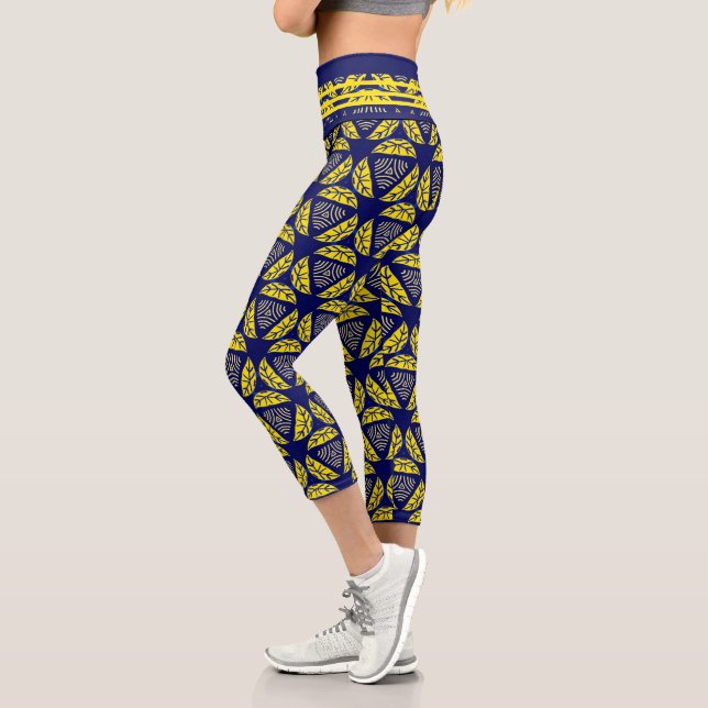 Leggings Capri Formes géométriques modernes Motif bleu jaune (Gauche)