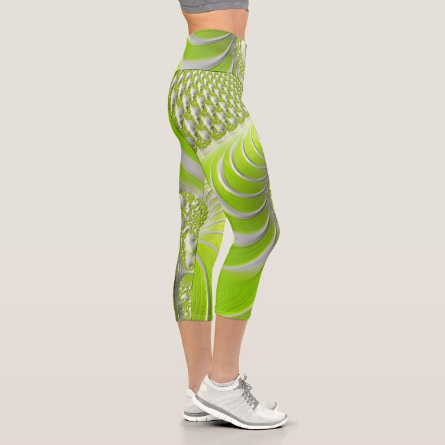 Leggings Capri Fractale en spirale vert citron abstrait (Droite)