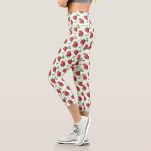 Leggings Capri Fraises d'été et Motif Feuille