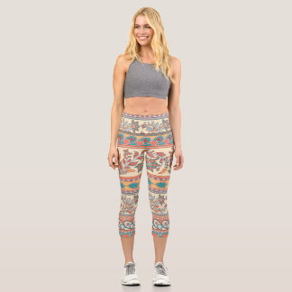 Leggings Capri Frontières florales indiennes Motif sans joint