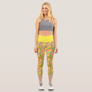Leggings Capri Fruit citron motif jaune et pêche rose