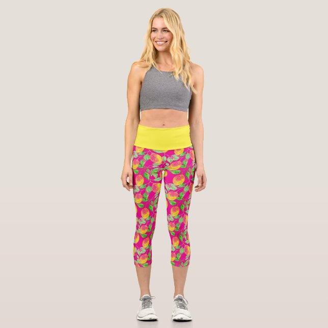Leggings Capri Fruit citron motif jaune rose vert (Recto)