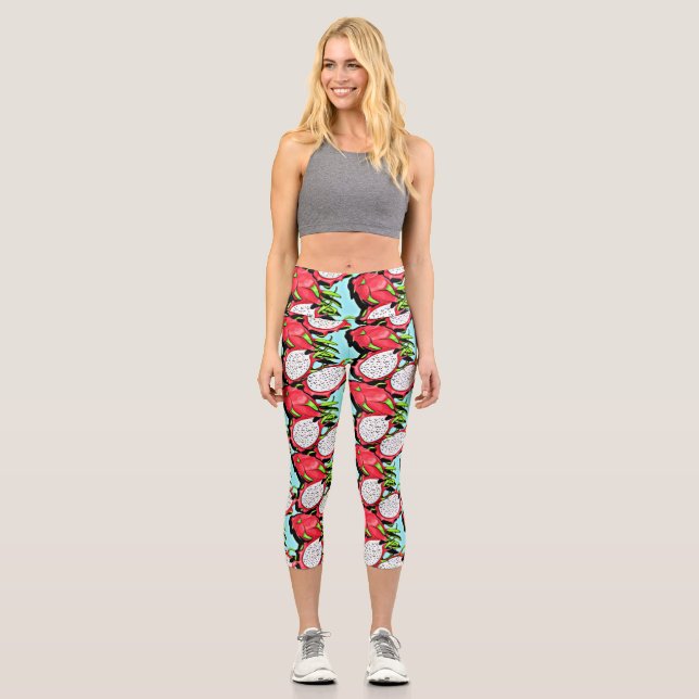 Leggings Capri fruit de dragon rouge (Recto)