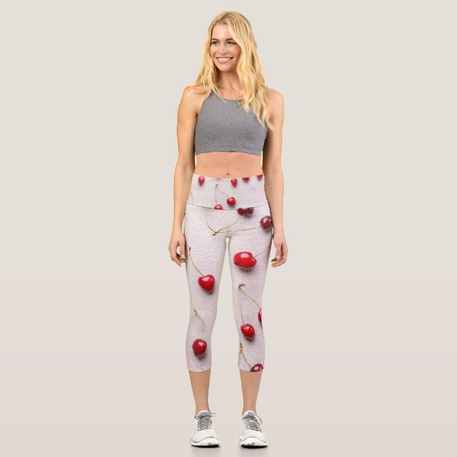 Leggings Capri Fruits rouges vifs sur toile blanche (Recto)