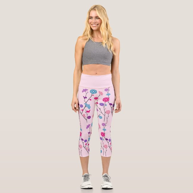 Leggings Capri Fun Floral Pickle Ball Motif (Recto)