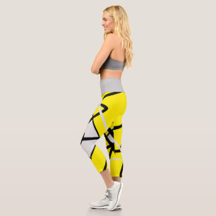 Leggings Capri Funky Abstrait Art Jaune Jambes Grises Noires