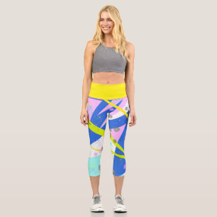 Leggings Capri Funky Abstrait Art Jaune Pastel thème